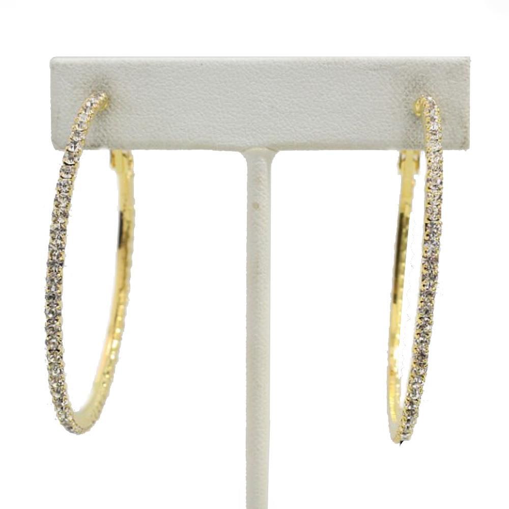 E-5308 Rhinestone Hoop Earrings, Color: Gold