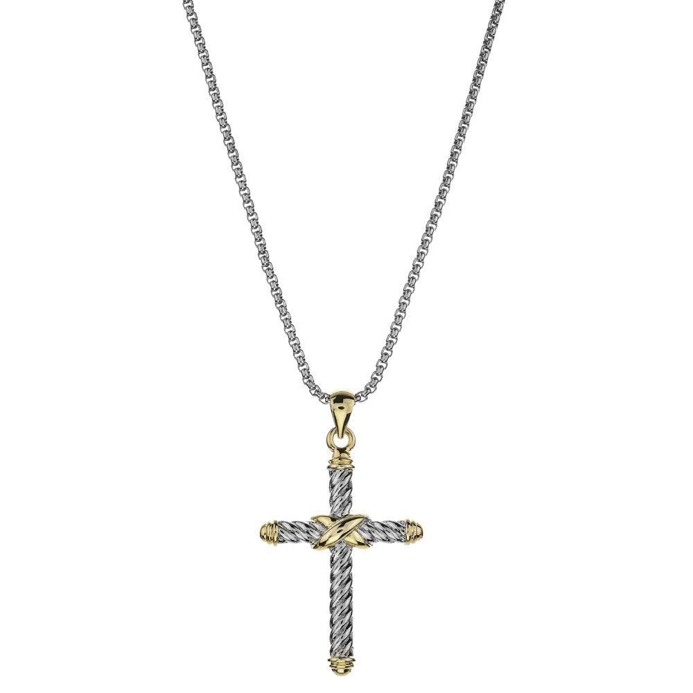 Two Tone Cross Pendant Metal Necklace