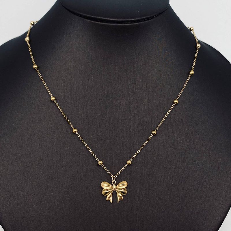 Gold Plated Stainless Steel Bow Pendant Necklace - Fgs