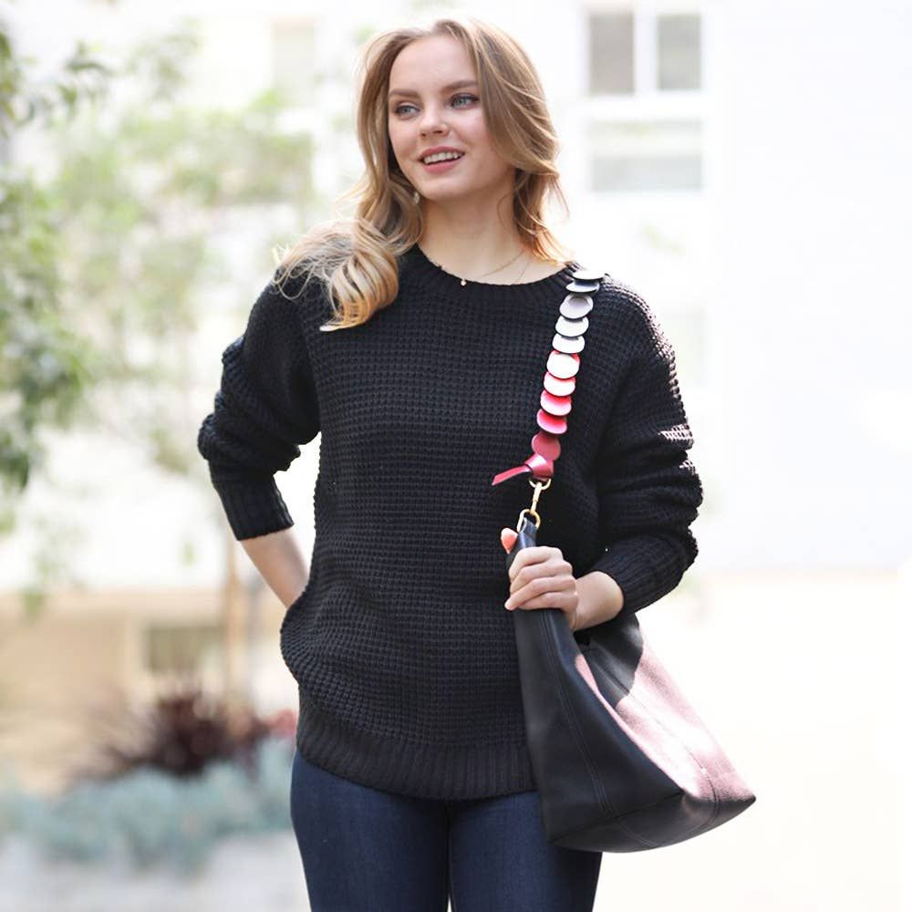 Basic Waffle Sweater, Color: Black, Size: Small