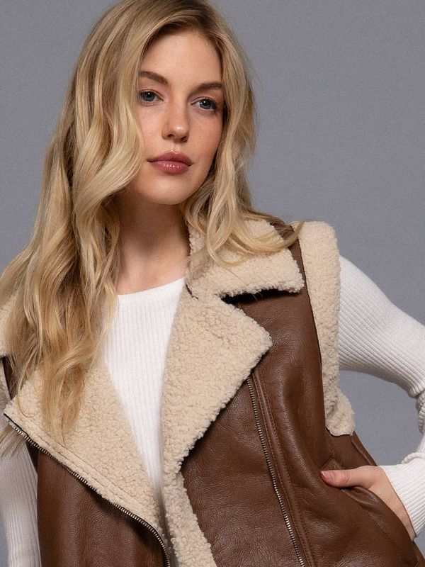 Faux Leather Inner Fur Vest