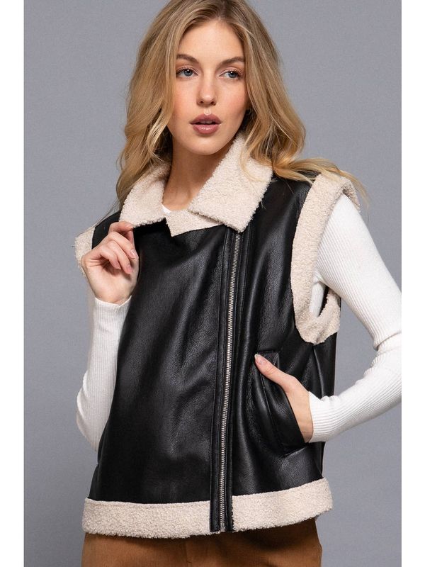 Faux Leather Inner Fur Vest