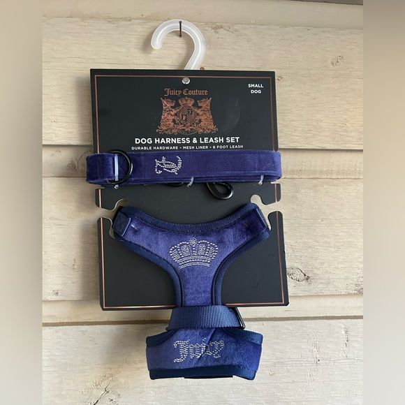 Juicy Couture Velour &amp; Rhinestone Dog Harness &amp; 6ft Leash Set 