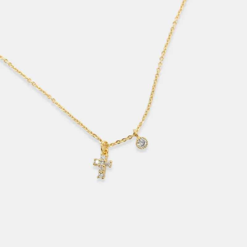 825NK913   Small Cross and Stud Necklace