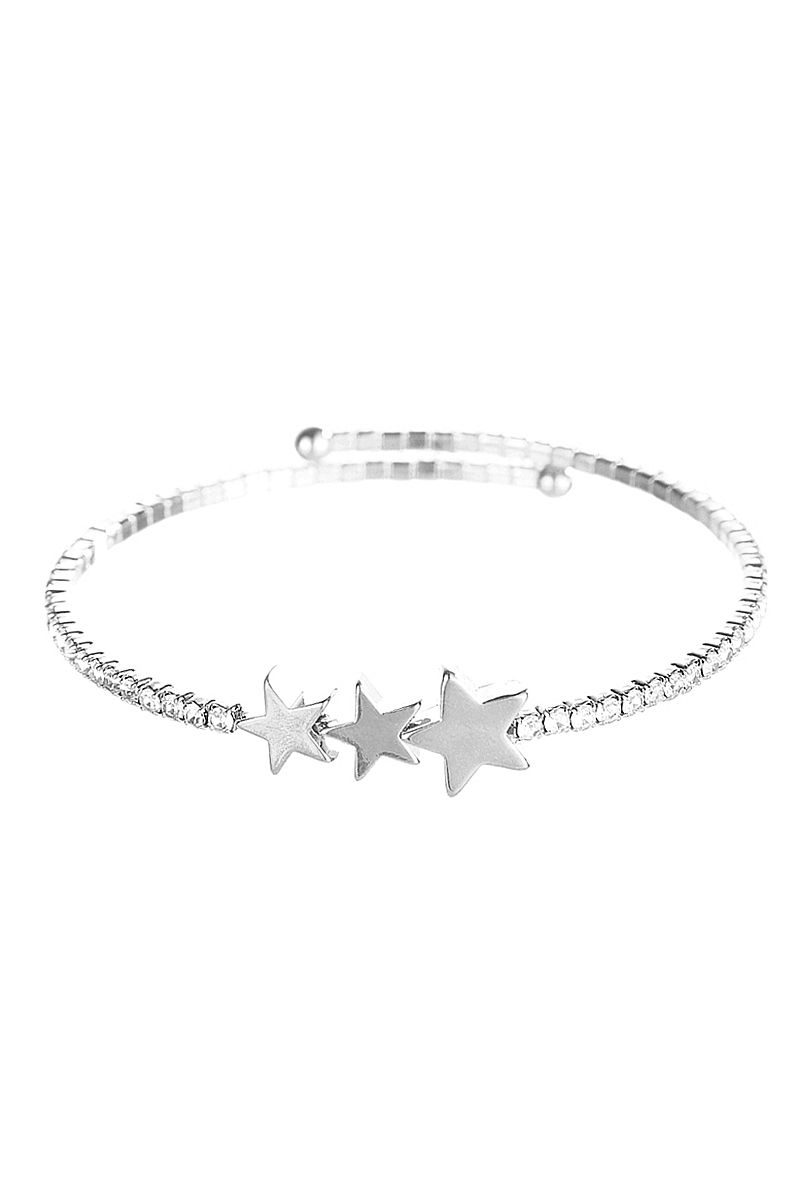 83827 Flexible Rhinestone Star Bracelet Silver