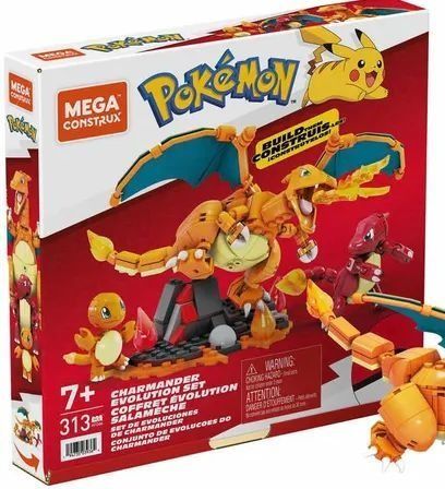 MEGA Pokémon Action Figure Building Toys for Kids, Charmander Evolution Set with 313 Pieces, 3 Poseable Characters, Charmeleon and Charizard