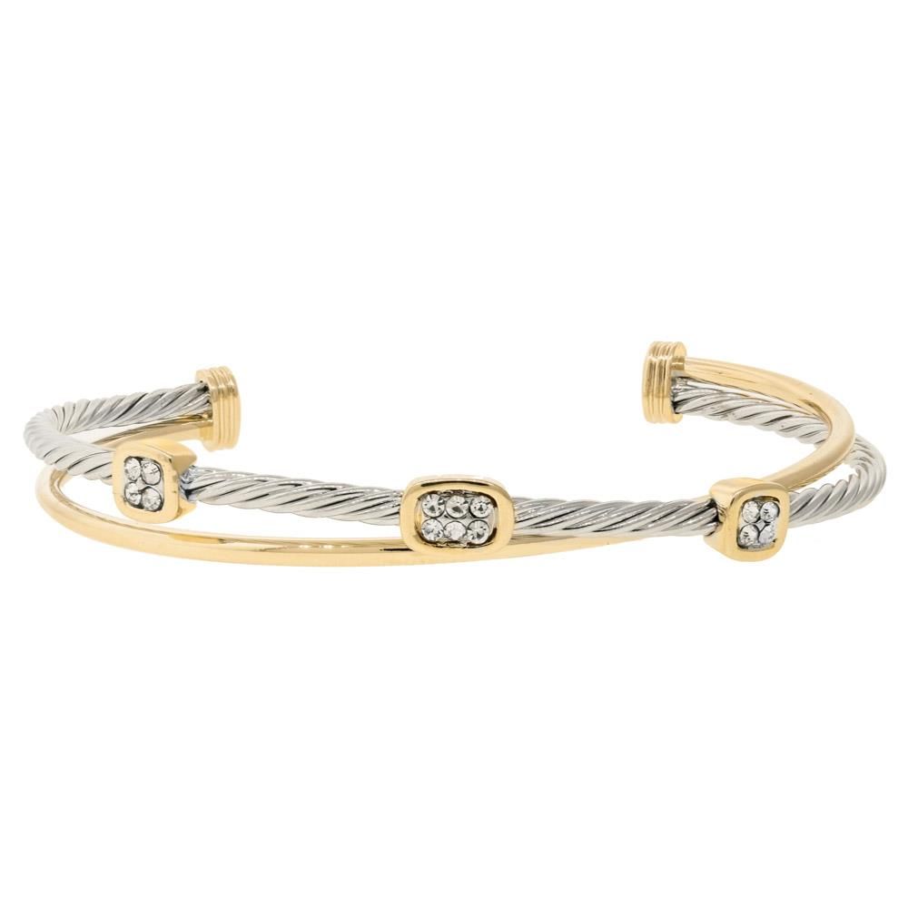 Two Tone Criss Cross Crystal Bangle Bracelet