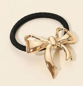 Metal Bow Accent Stretch Hairbands, Color: Gold