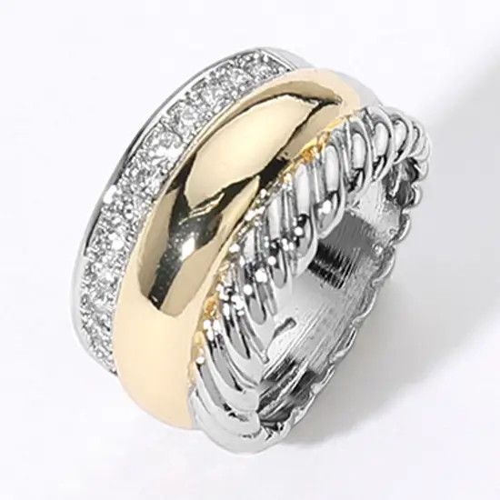 Cz Stone Paved Two Tone Ring w/Cubic Zirconia