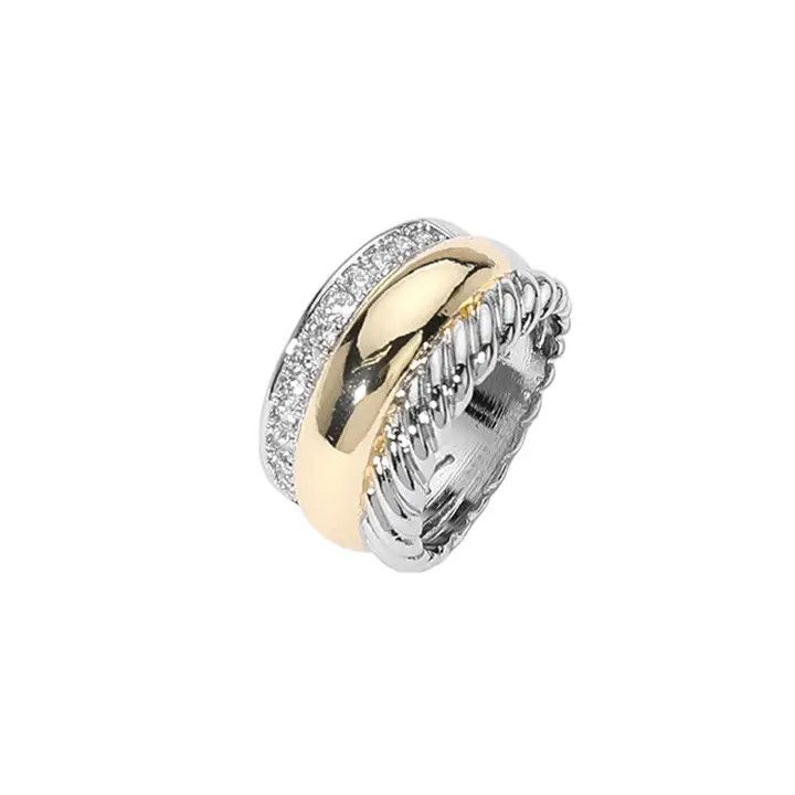 Cz Stone Paved Two Tone Ring w/Cubic Zirconia, Size: 8