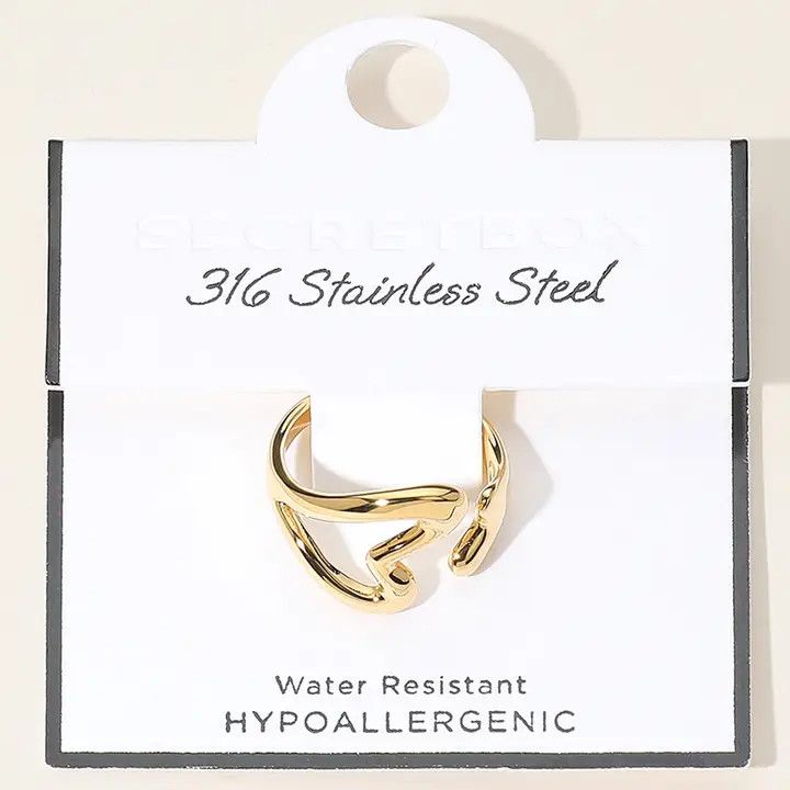 Secret Box Stainless Steel Open Heart Ring, Color: Gold