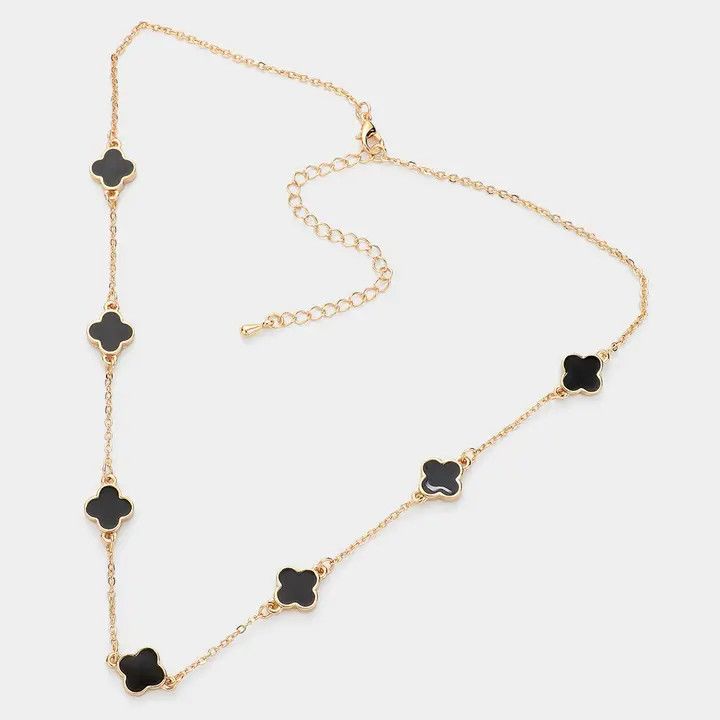 Quatrefoil Station Necklace, Color: Black/Gold