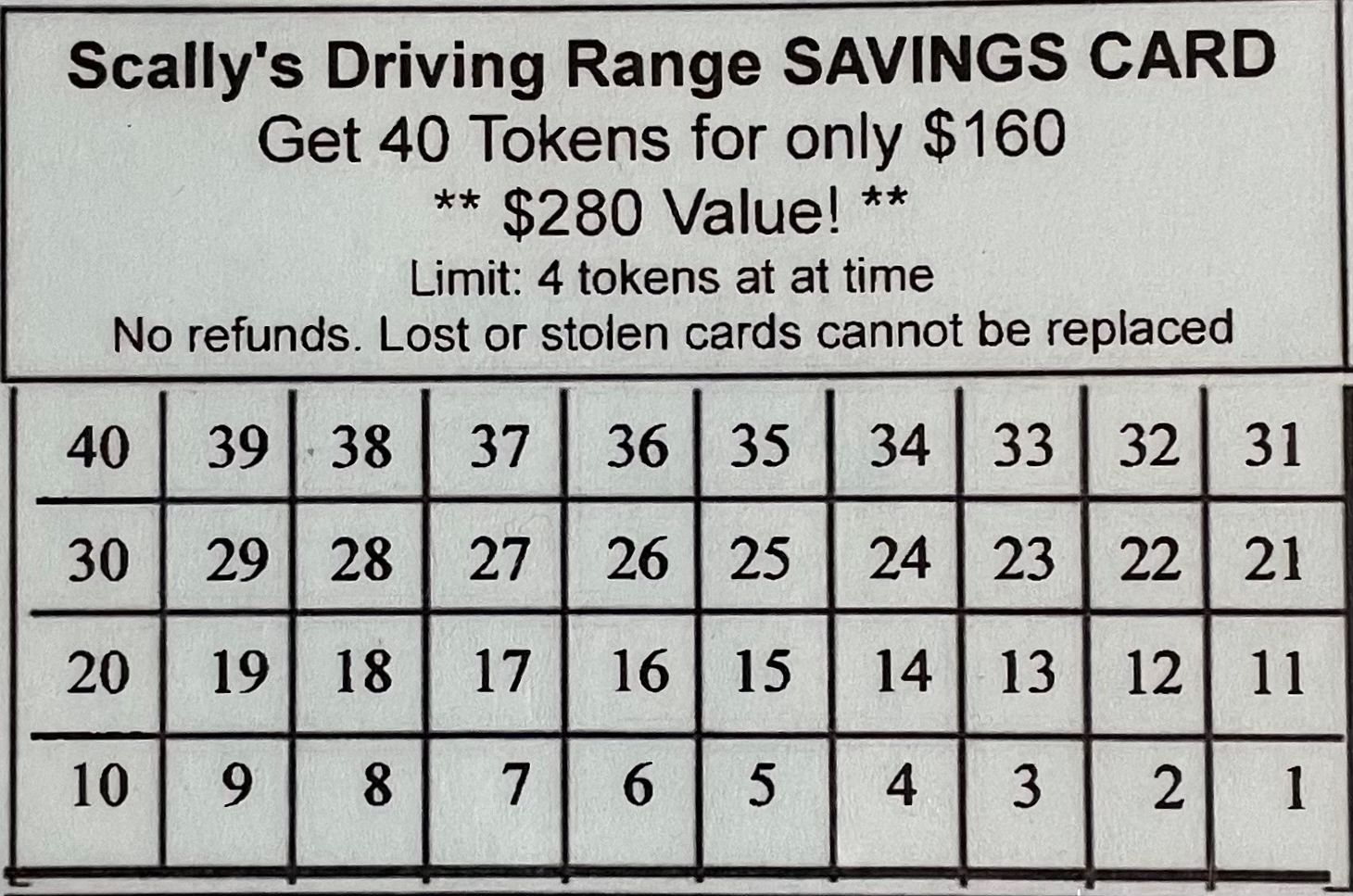 40-Token Driving Range Savings Card