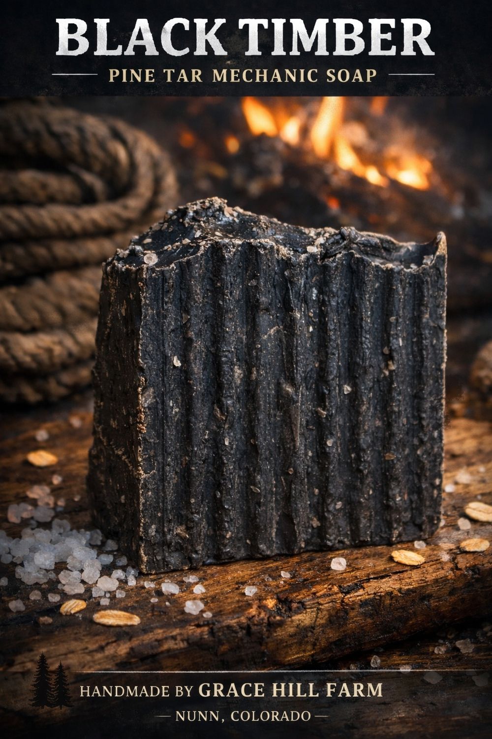 Black Timber Pine Tar Soap-Charcoal & Pumice Scrub - Half Bar