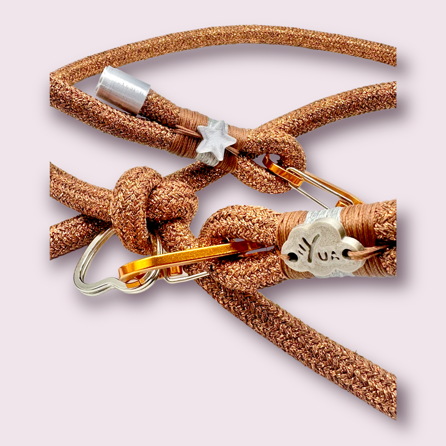 GUINZAGLIO con cordone bronzo, personalizzato con charme in PLA, modello addestramento.