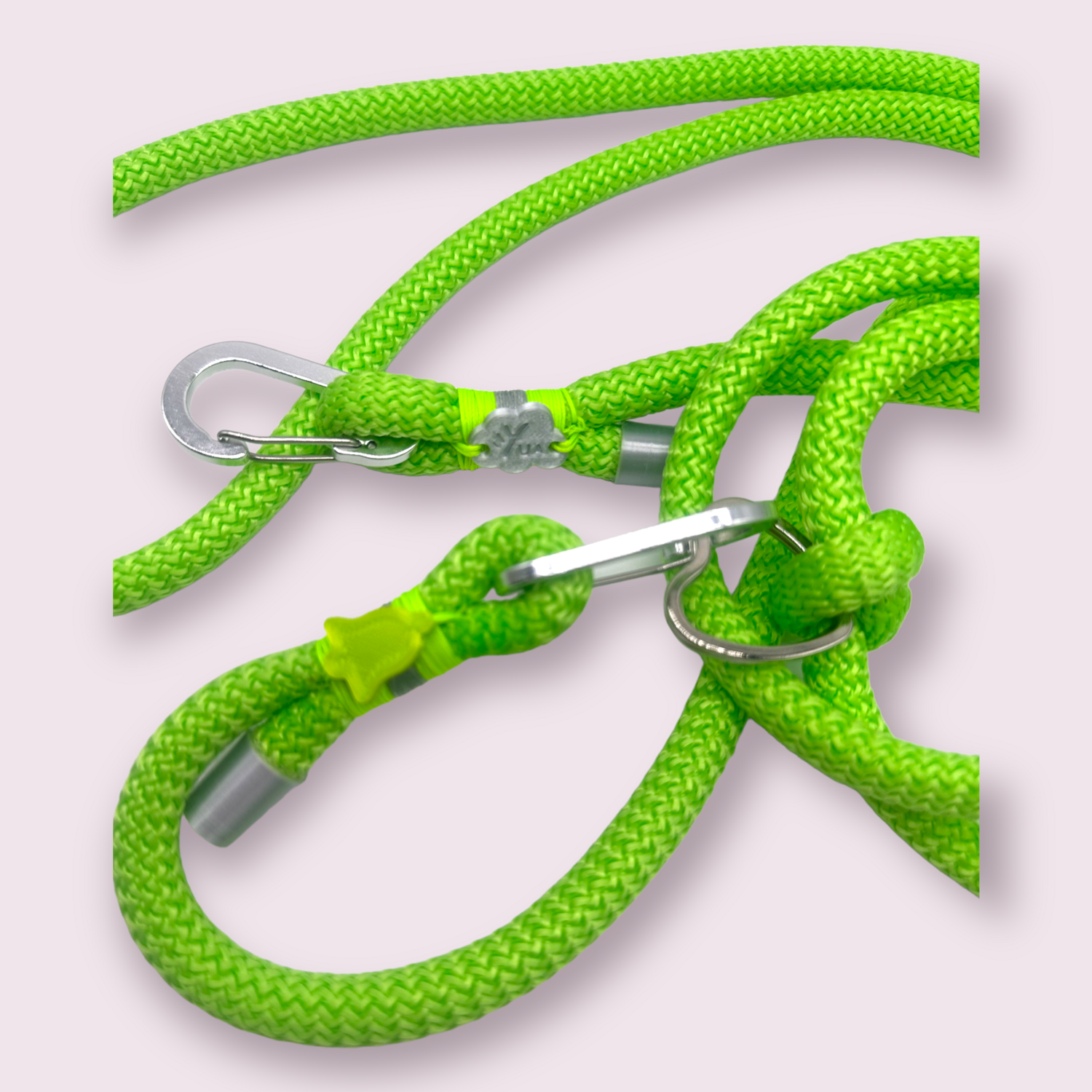 GUINZAGLIO con cordone verde fluo, personalizzato con charme in PLA, modello addestramento.