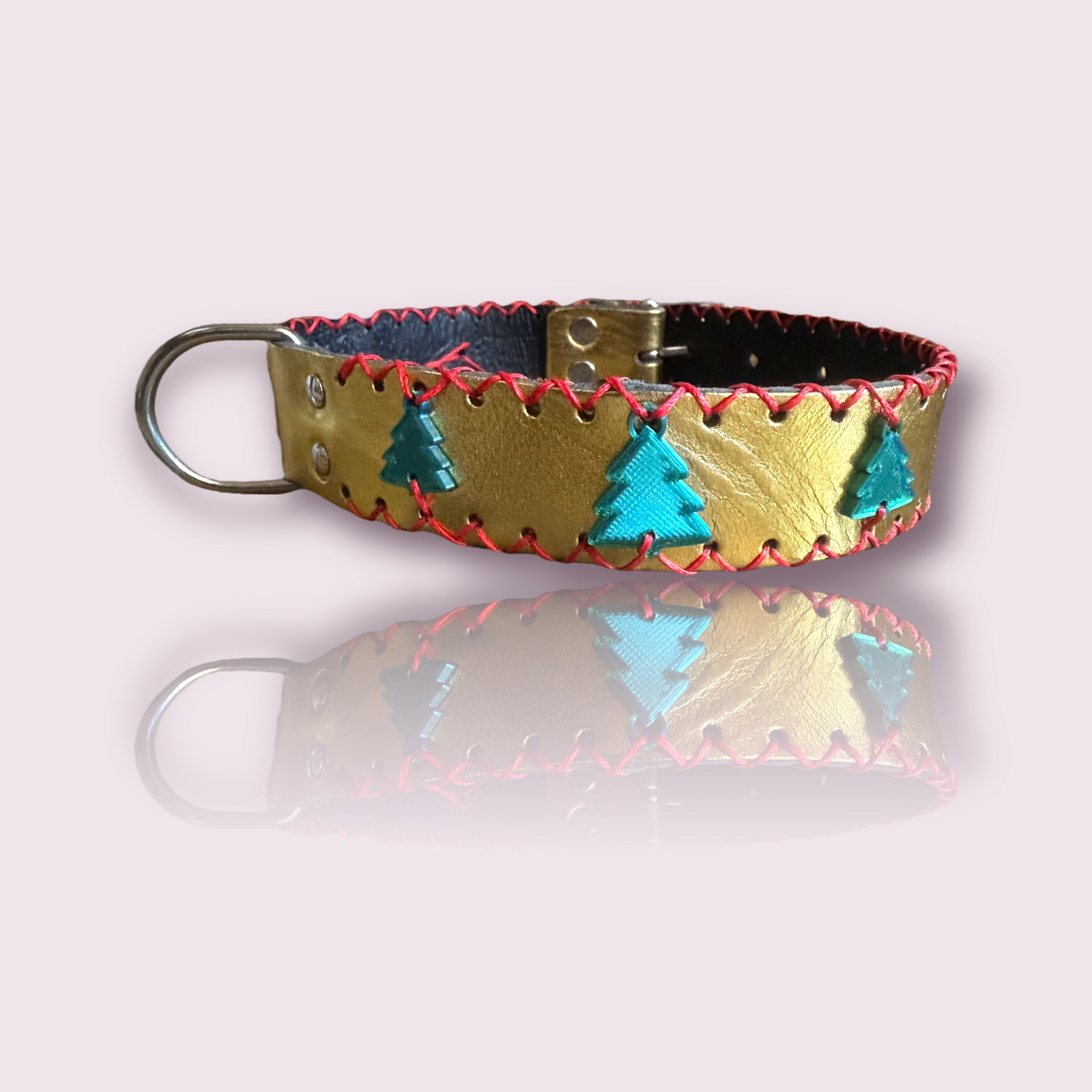 COLLARE in pelle color oro personalizzato con charme di Natale color verde in PLA