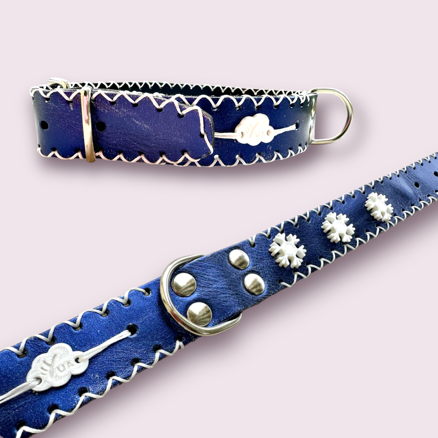 COLLARE in pelle blu personalizzato con charme a fiocco di neve in PLA