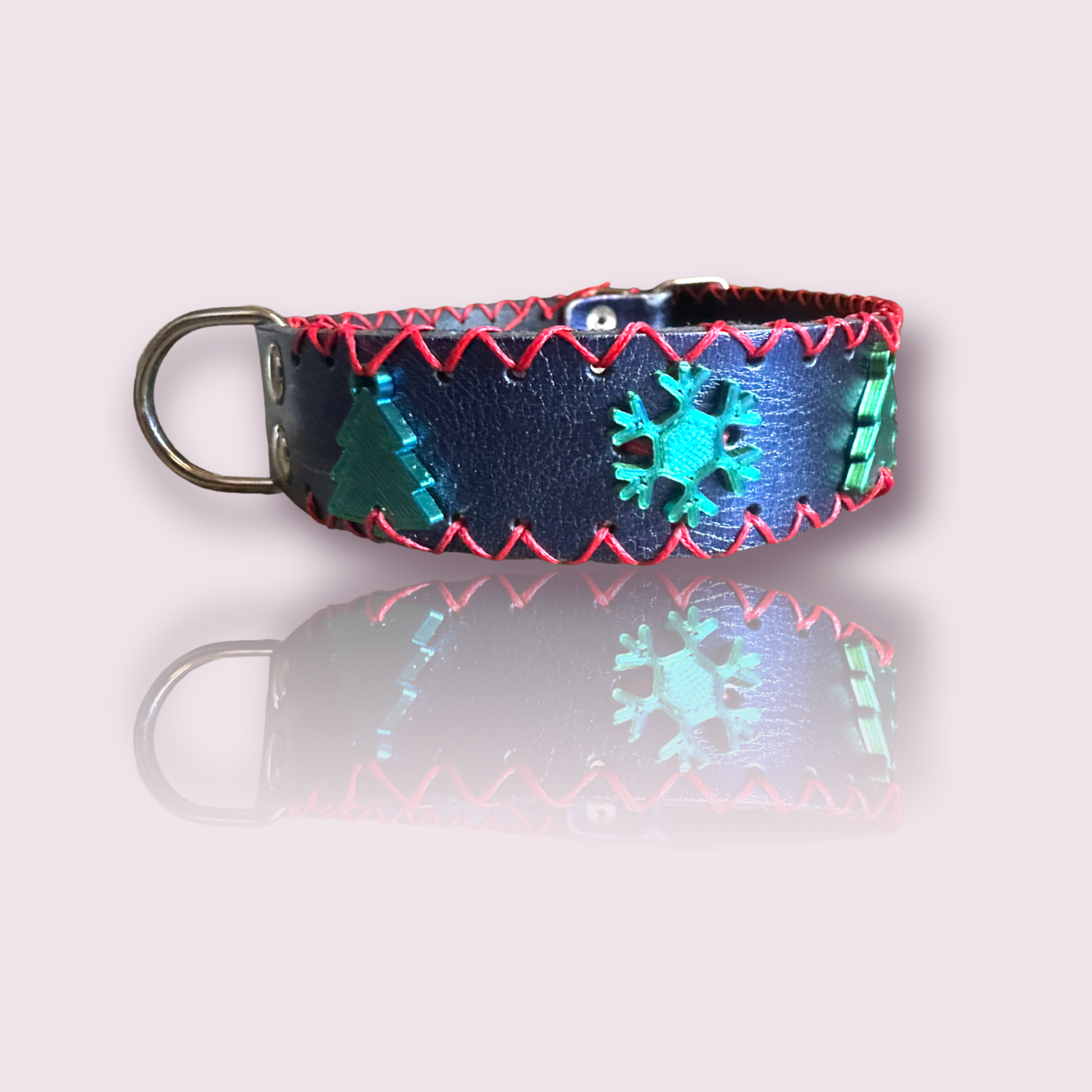 COLLARE in pelle blu personalizzato con charme di Natale in PLA color verde