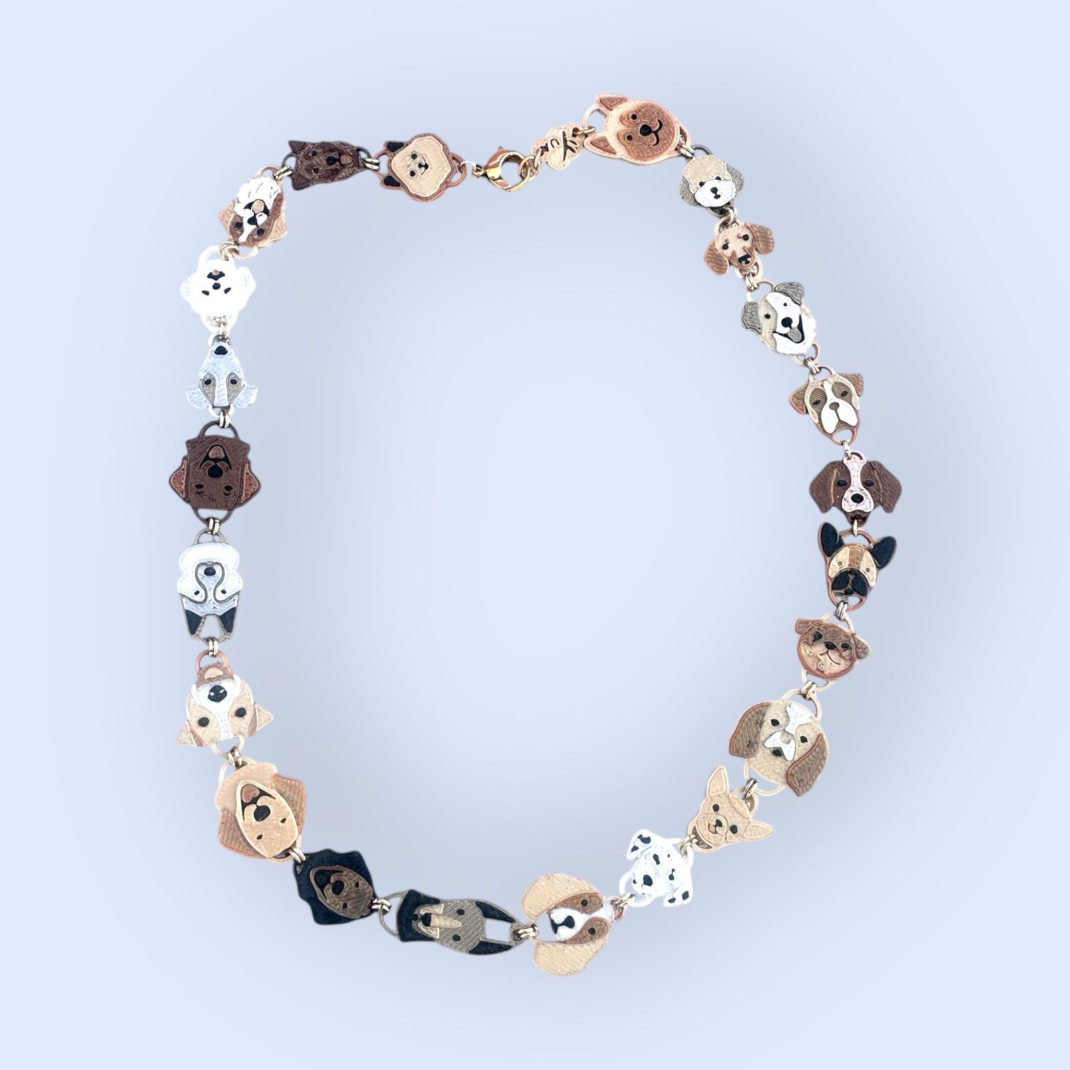 Girocollo con le faccine in PLA delle diverse razze canine.