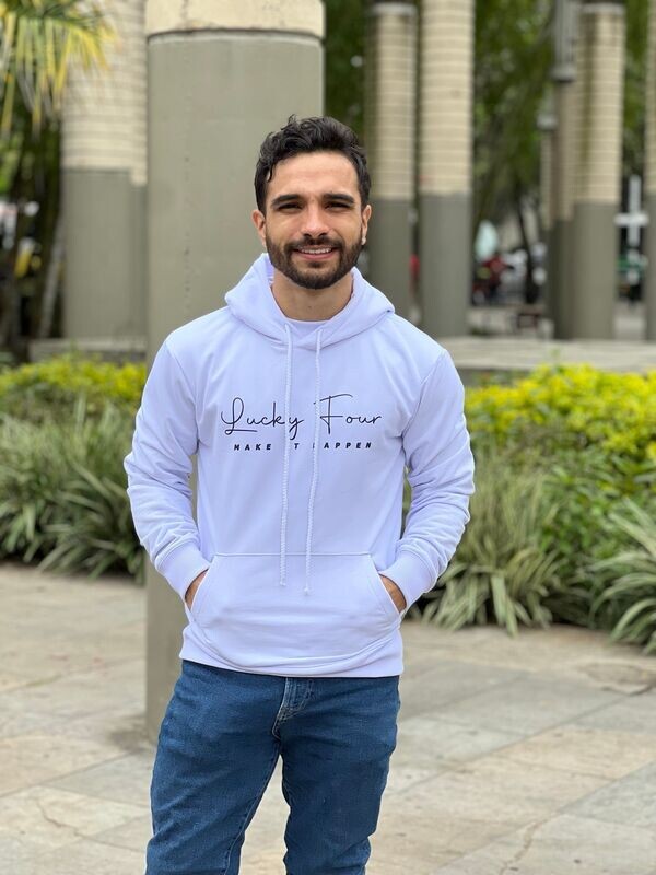 Hoodie White Lucky Four