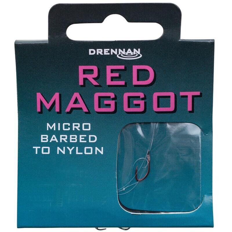 Red Maggot, Hooks to Nylon, Barbed - DRENNAN