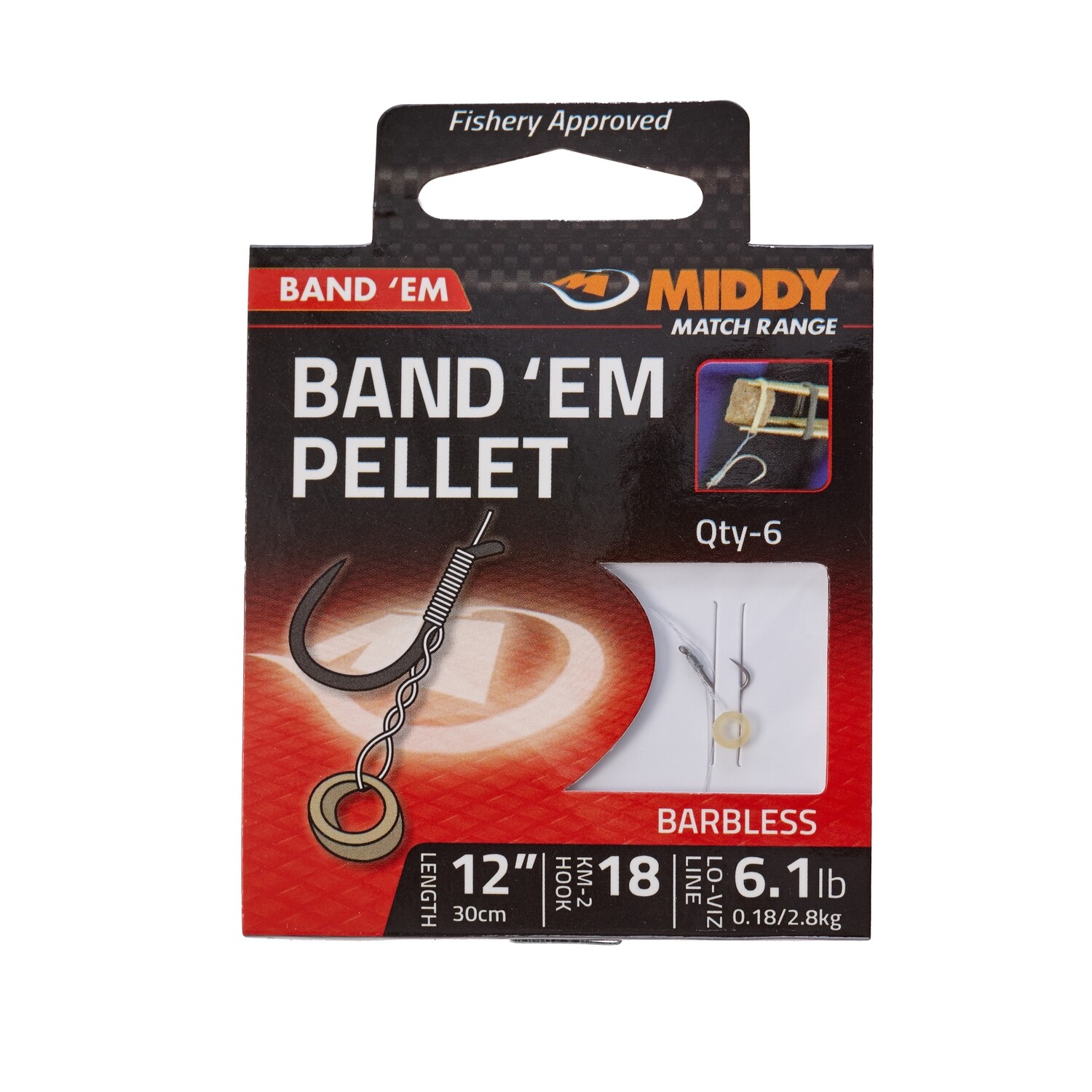 Band &#39;Em Pellet Hooks-to-Nylon (12&quot;): 18 to 6.1lb (6pc pkt) - MIDDY