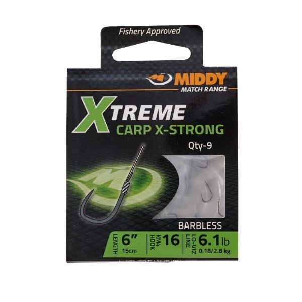 Xtreme Carp X-Strong 6&quot; Rigs: 20 to 4.4lb (8pc pkt) - MIDDY