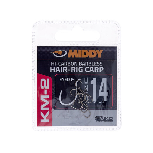 KM2 Hair-Rig Eyed Hooks 14 (10pc pkt) - MIDDY