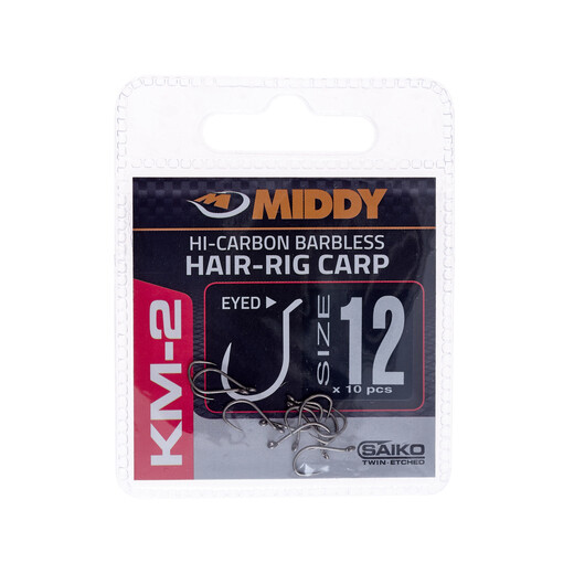 KM2 Hair-Rig Eyed Hooks 12 (10pc pkt) - MIDDY