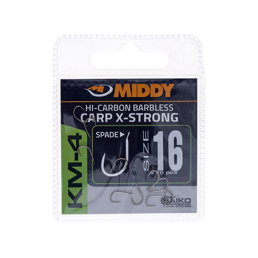 KM4 Carp Xtra Strong Spade Hooks 16 (10pc pkt) - MIDDY
