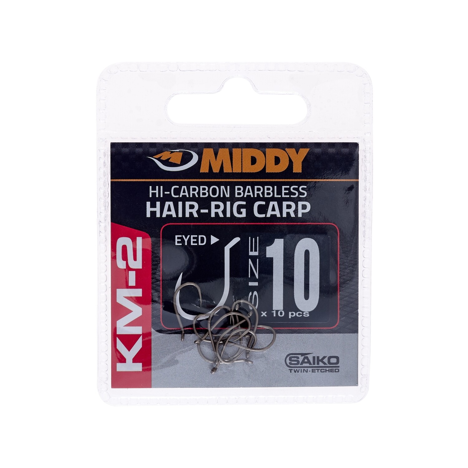 KM2 Hair-Rig Eyed Hooks 10  (10pc pkt) - MIDDY