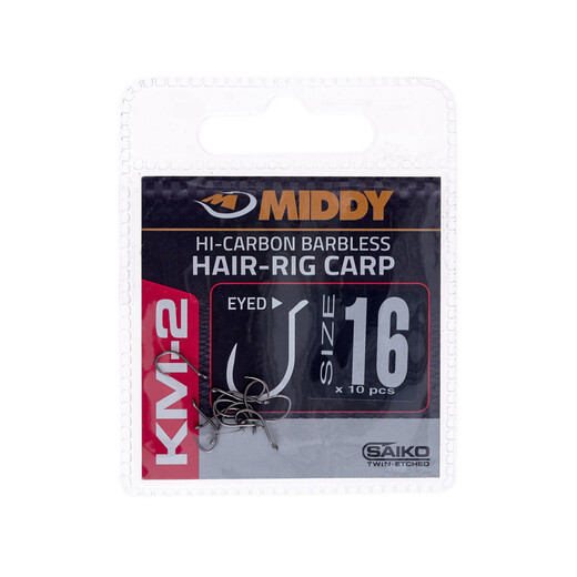 KM2 Hair-Rig Eyed Hooks 16 (10pc pkt) - MIDDY