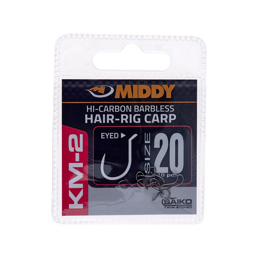 KM2 Hair-Rig Eyed Hooks 20 (10pc pkt) - MIDDY