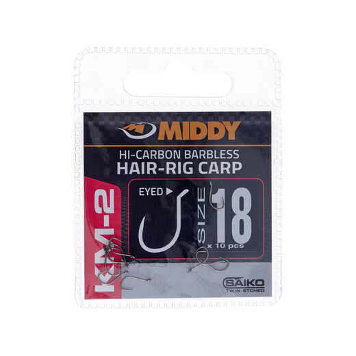 KM2 Hair-Rig Eyed Hooks 18 (10pc pkt) - MIDDY