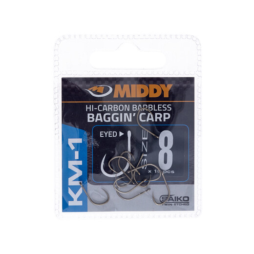 KM1 Baggin&#39; Carp Eyed Hooks 8s (10pc pkt) - MIDDY