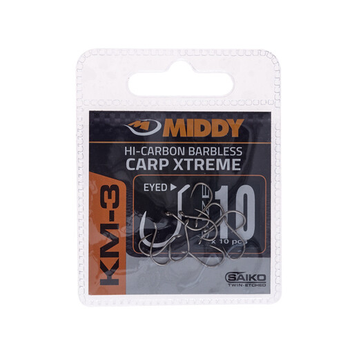 KM3 Carp Xtreme Eyed Hooks 10 (10pc pkt) - MIDDY