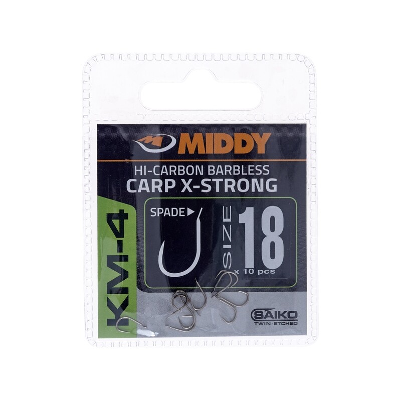 KM4 Carp Xtra Strong Spade Hooks 18 (10pc pkt) - MIDDY