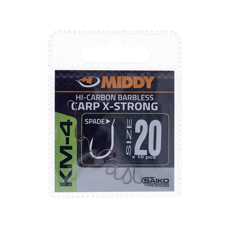 KM4 Carp Xtra Strong Spade Hooks 20 (10pc pkt) - MIDDY