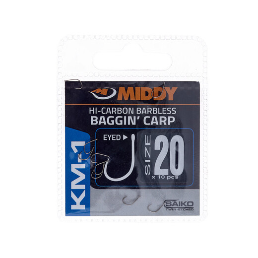 KM1 Baggin' Carp Eyed Hooks 20 (10pc pkt) - MIDDY
