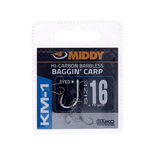 KM1 Baggin' Carp Eyed Hooks 16 (10pc pkt) - MIDDY