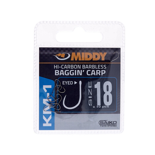 KM1 Baggin&#39; Carp Eyed Hooks 18 (10pc pkt) - MIDDY