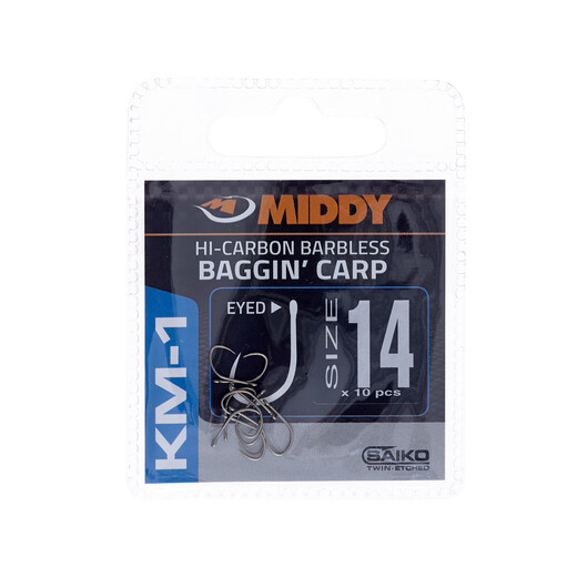 KM1 Baggin&#39; Carp Eyed Hooks 14 (10pc pkt) - MIDDY