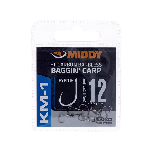 KM1 Baggin&#39; Carp Eyed Hooks 12 (10pc pkt) - MIDDY