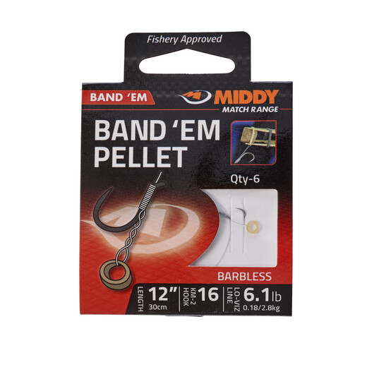 Band &#39;Em Pellet Hooks-to-Nylon (12&quot;): 16 to 6.1lb (6pc pkt) - MIDDY