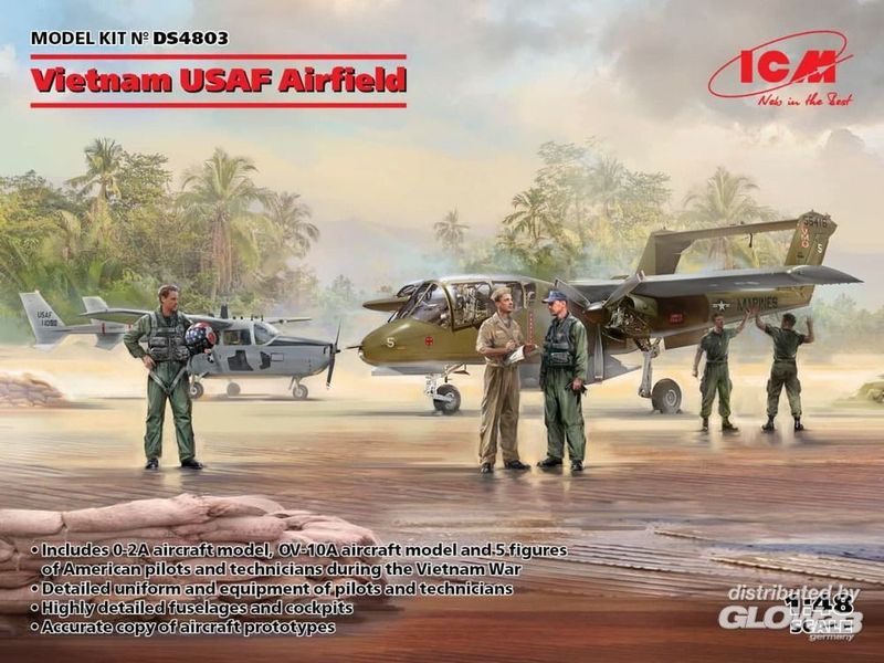 Vietnam USAF Airfield (Cessna O-2A,OV-10 Bronco,US Pil&amp;Gro.Pers(Viet.War)5 fig in 1:48