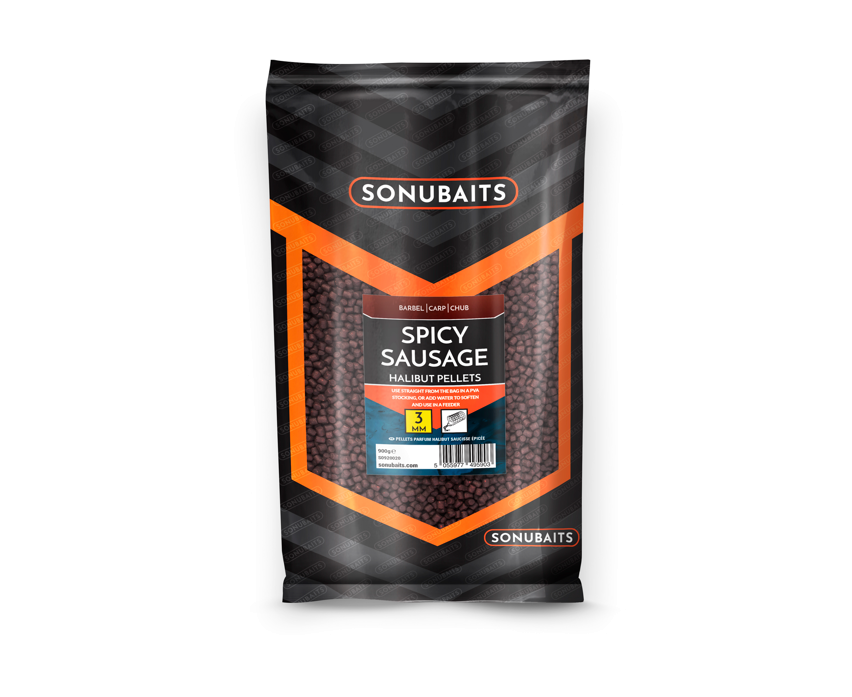 Pittige worst met heilbotpellets - SPICY SAUCAGE HALIBUT PELLETS - SONUBAITS