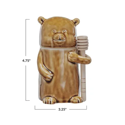 CREATIVE COOP CERAMIC BEAR HONEY JAR W/ DIPPER