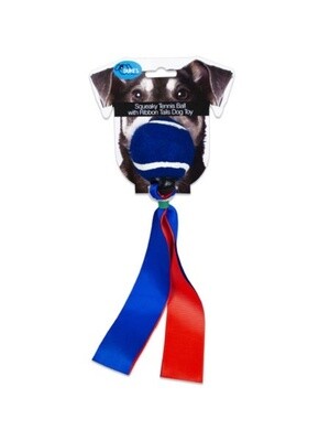 Dukes Pet Squeaky Tennis Ball w/Ribbon Tail