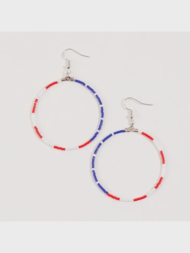 Patriotic USA Beaded Hoop Earrings